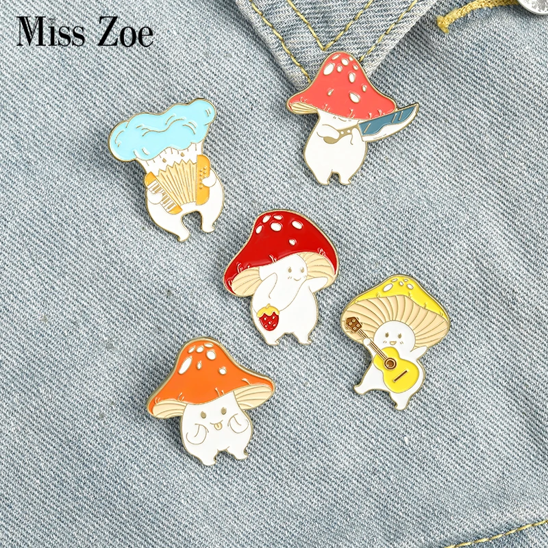 Mushroom Enamel Pin Custom Funny Guitar Accordion Brooches Bag Lapel Pin Cartoon Cute Badge Plant Jewelry Gift for Kids Friends