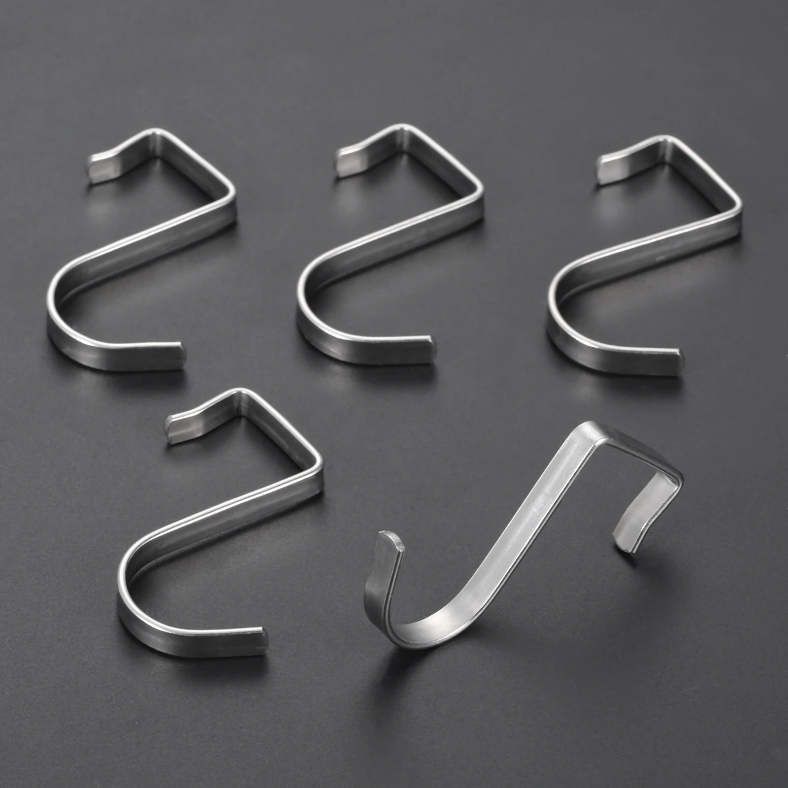 5 PCS Flat S Hooks Metal Silver S Shaped Hanging Hooks for Kitchen Bathroom Bedroom and Office Home Storage 45*20mm
