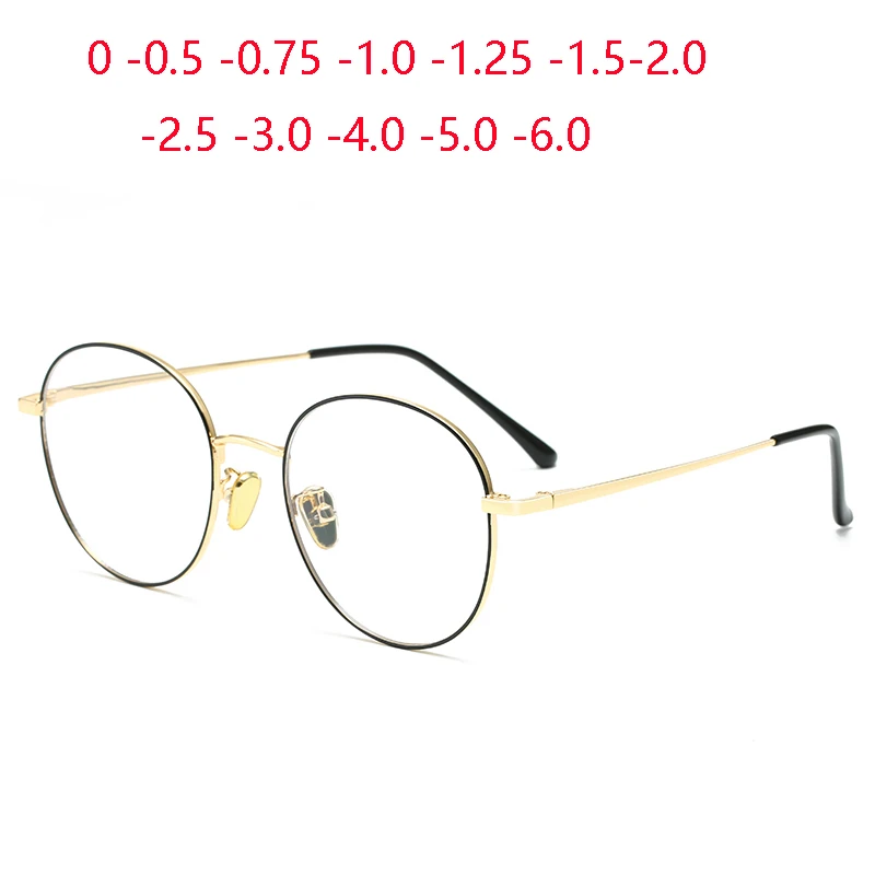 

Stainless Steel Blue Light Blocking Oval Prescription Glasses For The Nearsighted Metal Short-sight Eyewear 0 -0.5 -0.75 To -6.0