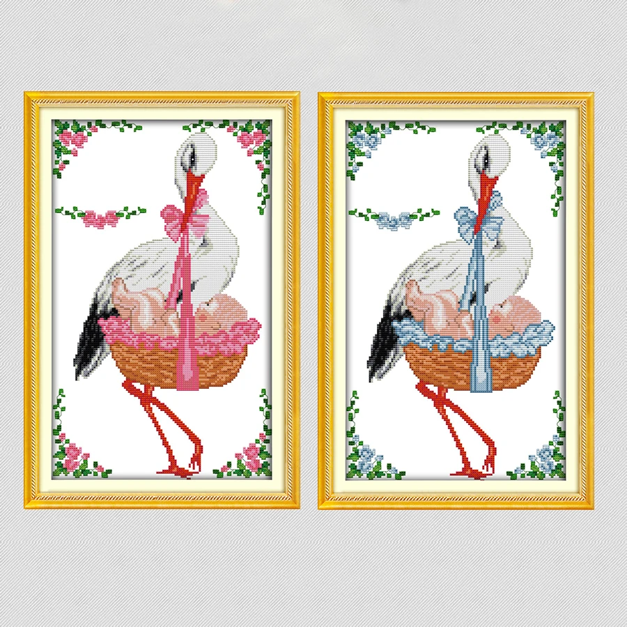 Joy Sunday Red - Crowned Crane and Baby Animal Pattern Cross Stitch 11&14CT Cross Stitch Set Wholesale Home Furnishings Diy Kit