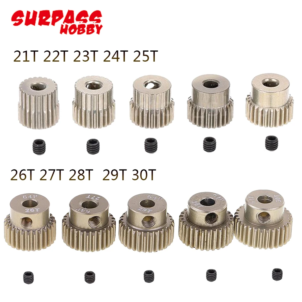 Pignone, 5 pz/lotto SURPASSHOBBY 64DP 3.175mm 21T-25T/26T-30T/31T-35T/36T-40T/41T-45T/46T-50 ingranaggio motore pignone T per auto 1/10 RC