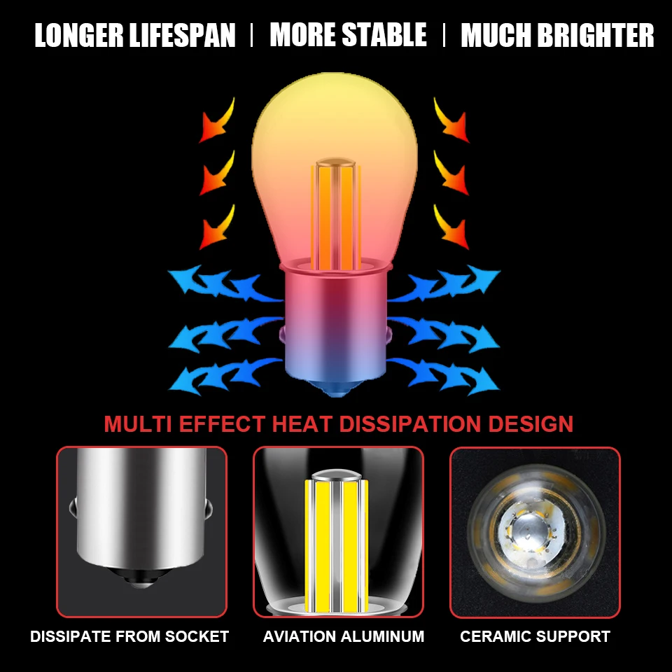 1X Ba15s 1156 Led P21W Vehicle Reverse Turning Instructions Lamp 6 Filament Chip Car Light Bulb S25 Auto White RED 12v 6000K