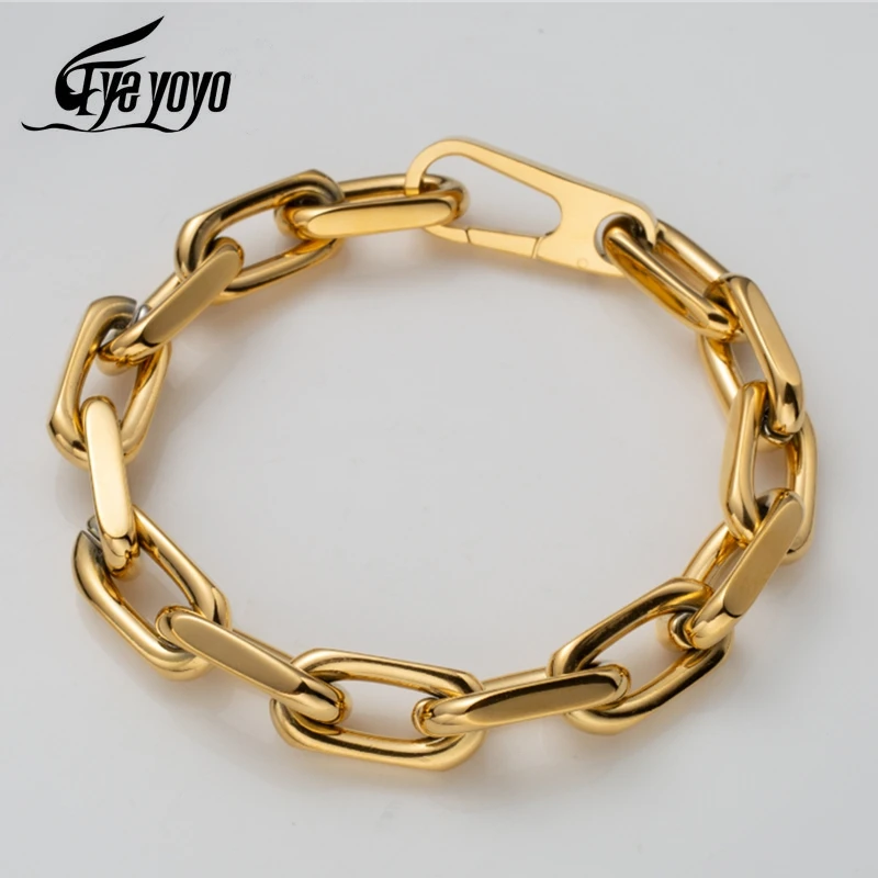 Metal Shiny Bracelet Chunky Chain Stainless Steel Bracelets for Men Lock Charm Thick Rectangular Link Bracelet Hand Jewelry