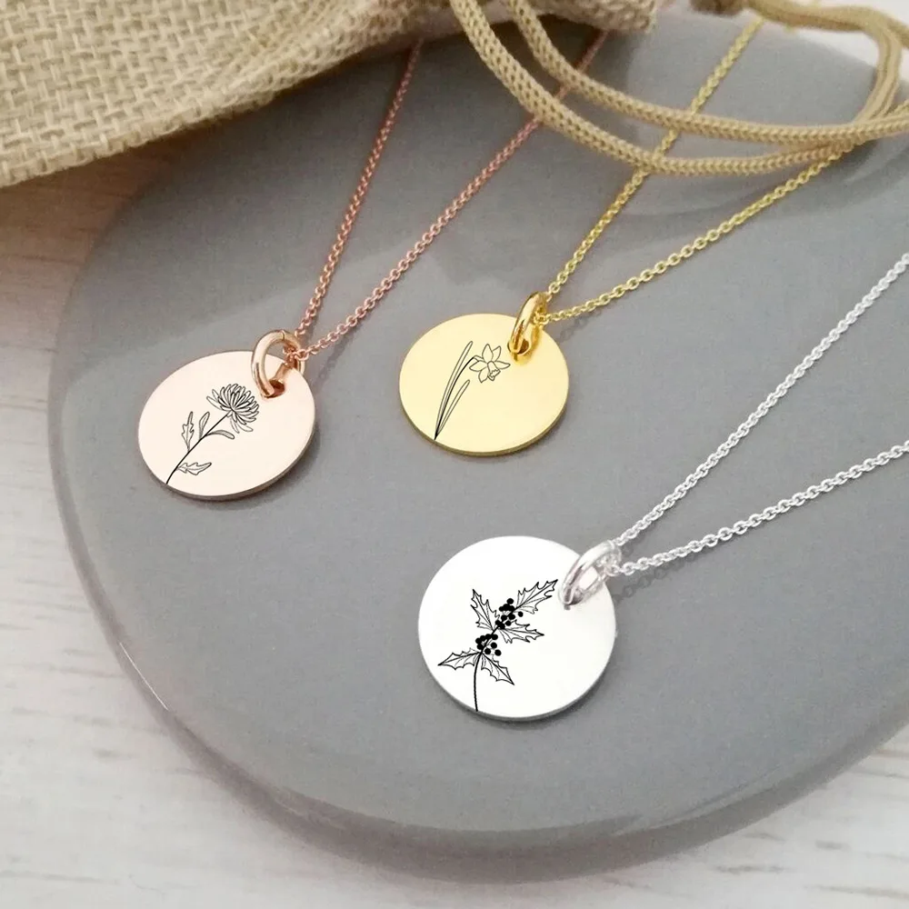 

Duoying Birth Month Flower Chain Drop Coin Custom Flower Name Personalized Necklace Dropshipping Constellation Necklace