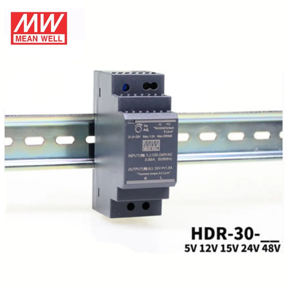 Original Mean Well HDR-30-5 HDR-30-24 24V meanwell Ultra Slim DIN Rail Power Supply HDR-30 5V 12V 15V 24V 48V