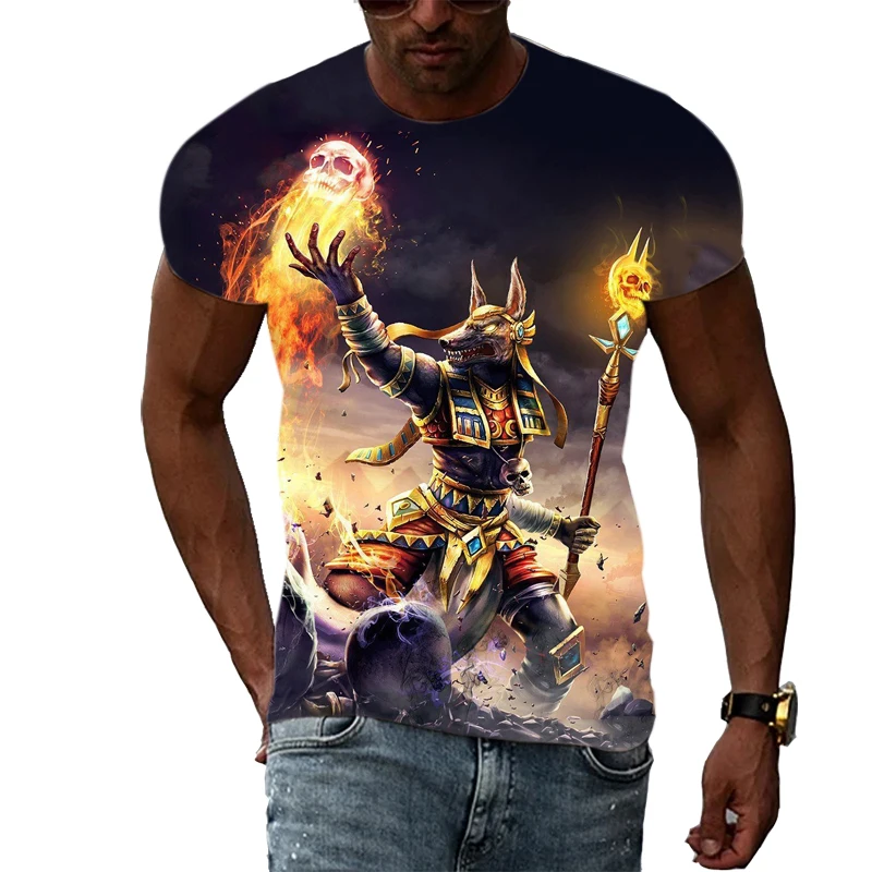 Sommer Neue Beliebte Grim Reaper anubis grafik t shirts Männer Mode Lässig Trend Interessant Persönlichkeit Muster Druck T-shirt