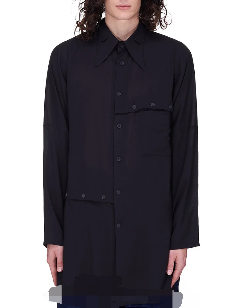 Men's New Dark Men's Shirt Niche Designer Men's Shirt Stitching Multi-Button Large Size Shirt