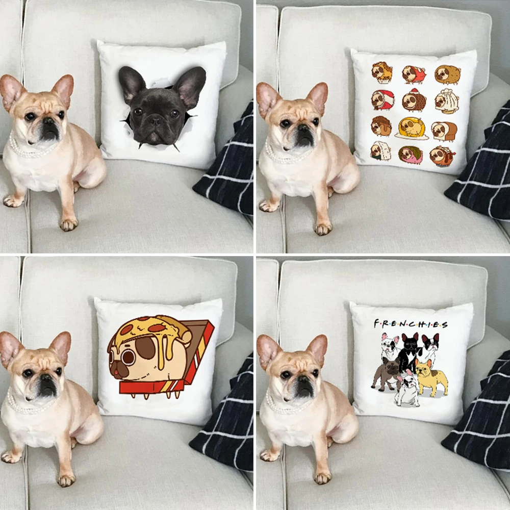 

Creative Cartoon Cute Dogs Pillow Covers Alphabet Frenchies Living Room Office Decoration Backrest Ornaments Pillow Case 45*45cm