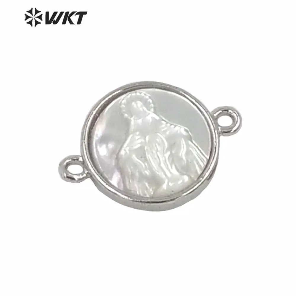 MP170 WKT Wholesa White Shell Connector Double Hooks Bezel Necklace Religious Virgin Mary jewelry Fashion Style