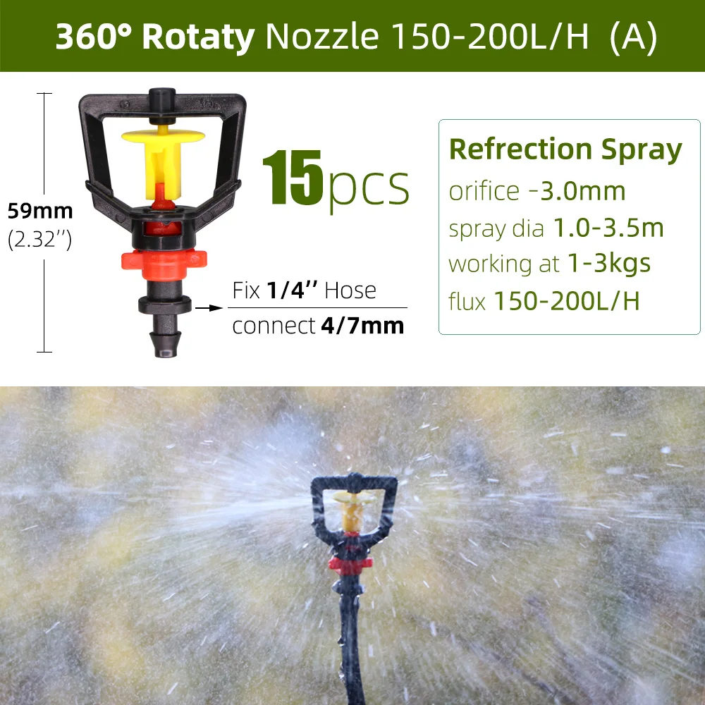 24 Kinds of Greenhouse Watering Sprinkler Irrigation with 1/4'' Barb Garden Mist Emitters Stake Micro Spray Rotating Nozzles