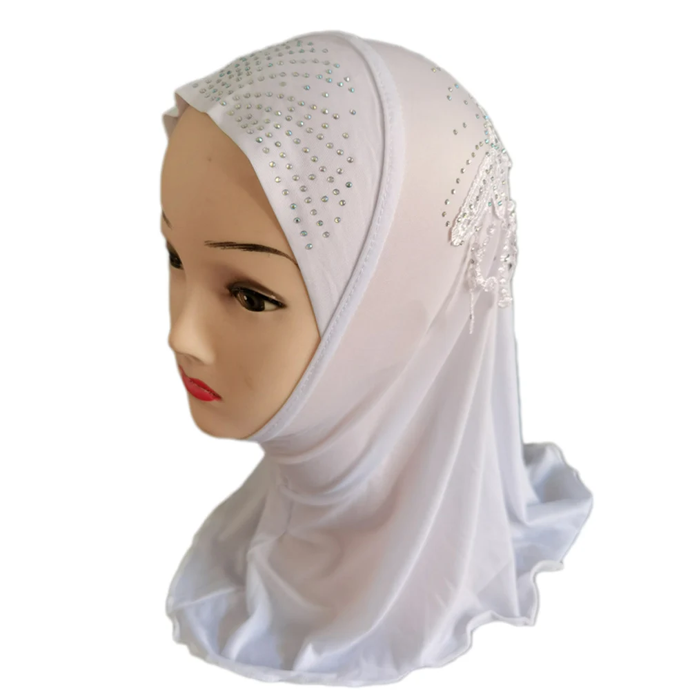 Muslim Kids Girls Hijab Islamic Headscarf Rhinestoen Tassel Scarf One Piece Amira Children Middle East Full Cover Head Wrap 2-6Y