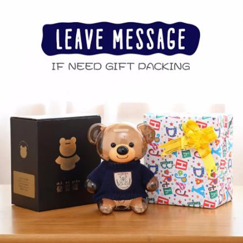 Plastic Money Safe Box Cartoon Sweater Bear Electronic Piggy Bank Transparent Child Kid Coins Collector Lovely Christma Present