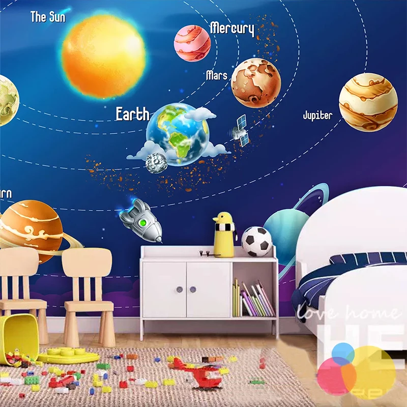 Custom Mural Wallpaper 3D Blue Universe Planets Cartoon Wall Painting Living Room Kids Room Wall Sticker 3D Wallpapers