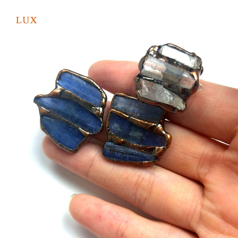 Clear Quartz Flat Ring Handmade Soldered Blue Kyanite Crystal Gemstone Gift For Women Wedding Bands Jewelry Healing Stone