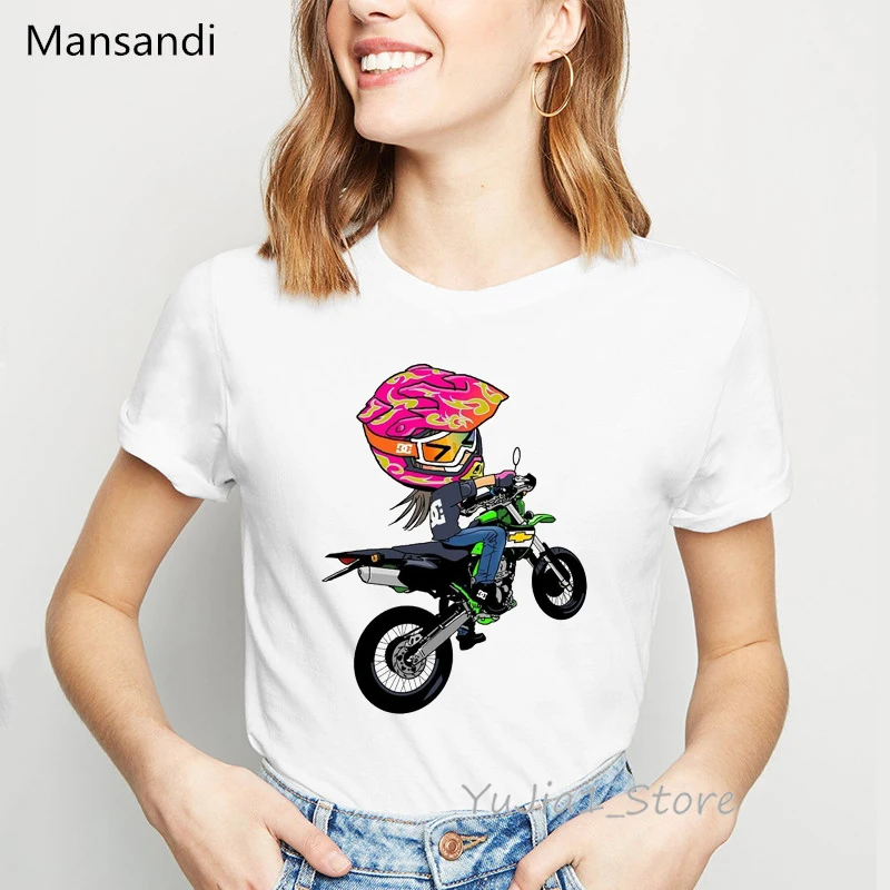 

Women Clothes 2024 Cool Stunt Girl Rides Motocycle Cartoon Tee Shirt Femme Summer Top Female Hip Hop Punk T-Shirt Hipster Tshirt