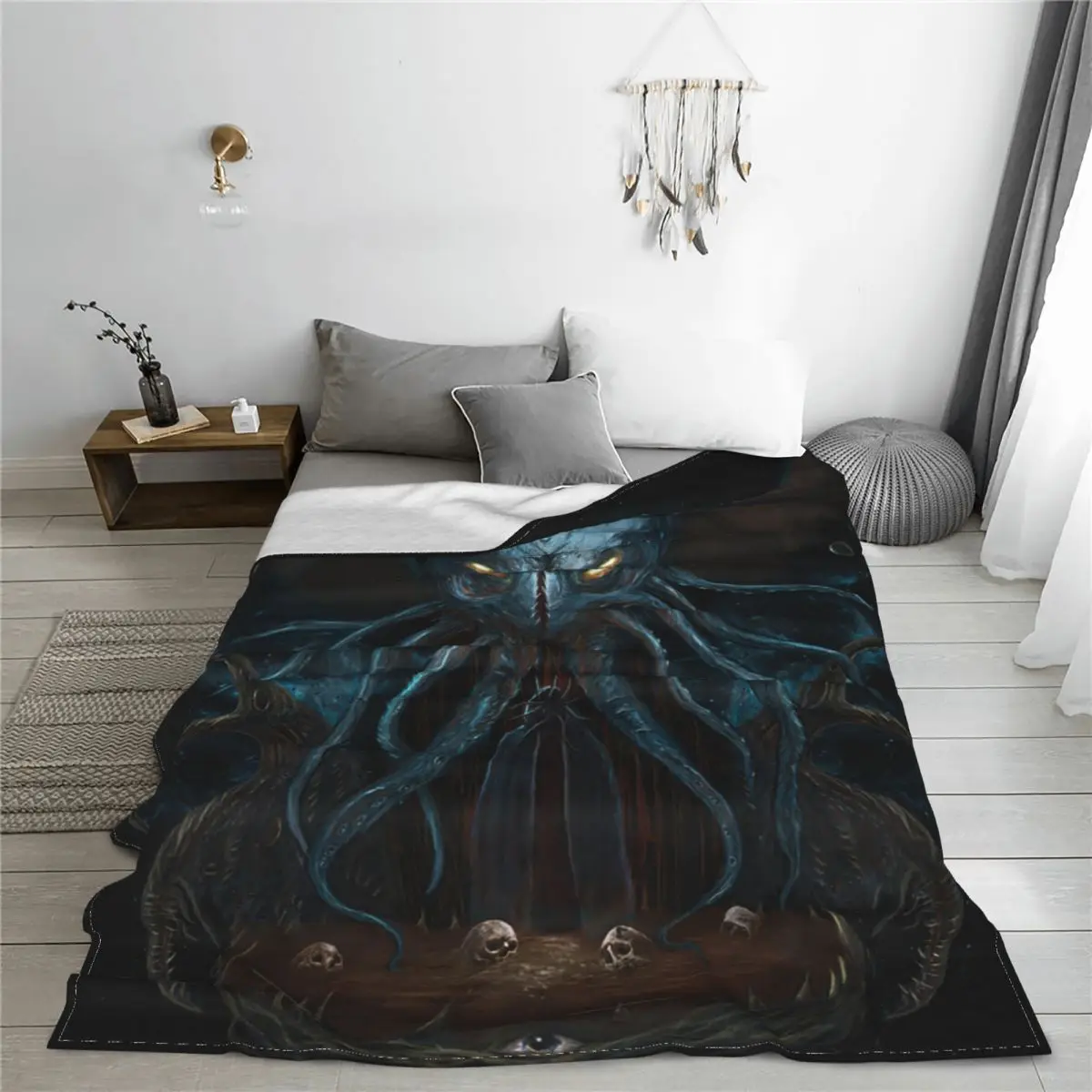 Lovecraft And Cthulhu Mythos Velvet Throw Blankets Mysticism Skull Blankets for Bedding Office Soft Bedroom Quilt