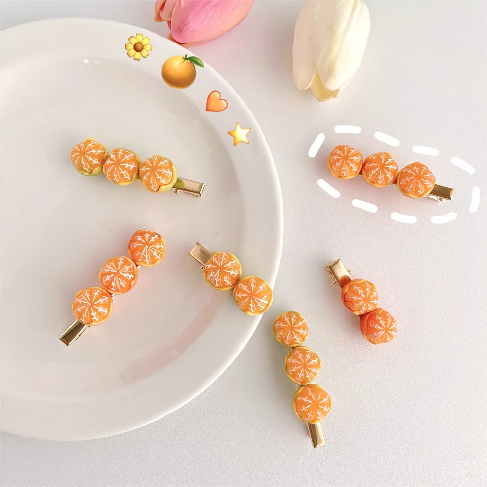 Creative Fun Half Peel Orange Hairpin Lovely Girl Side Clip Japanese Fruit A Word Clip Duck Beak Clip Net Red Hair Ornaments