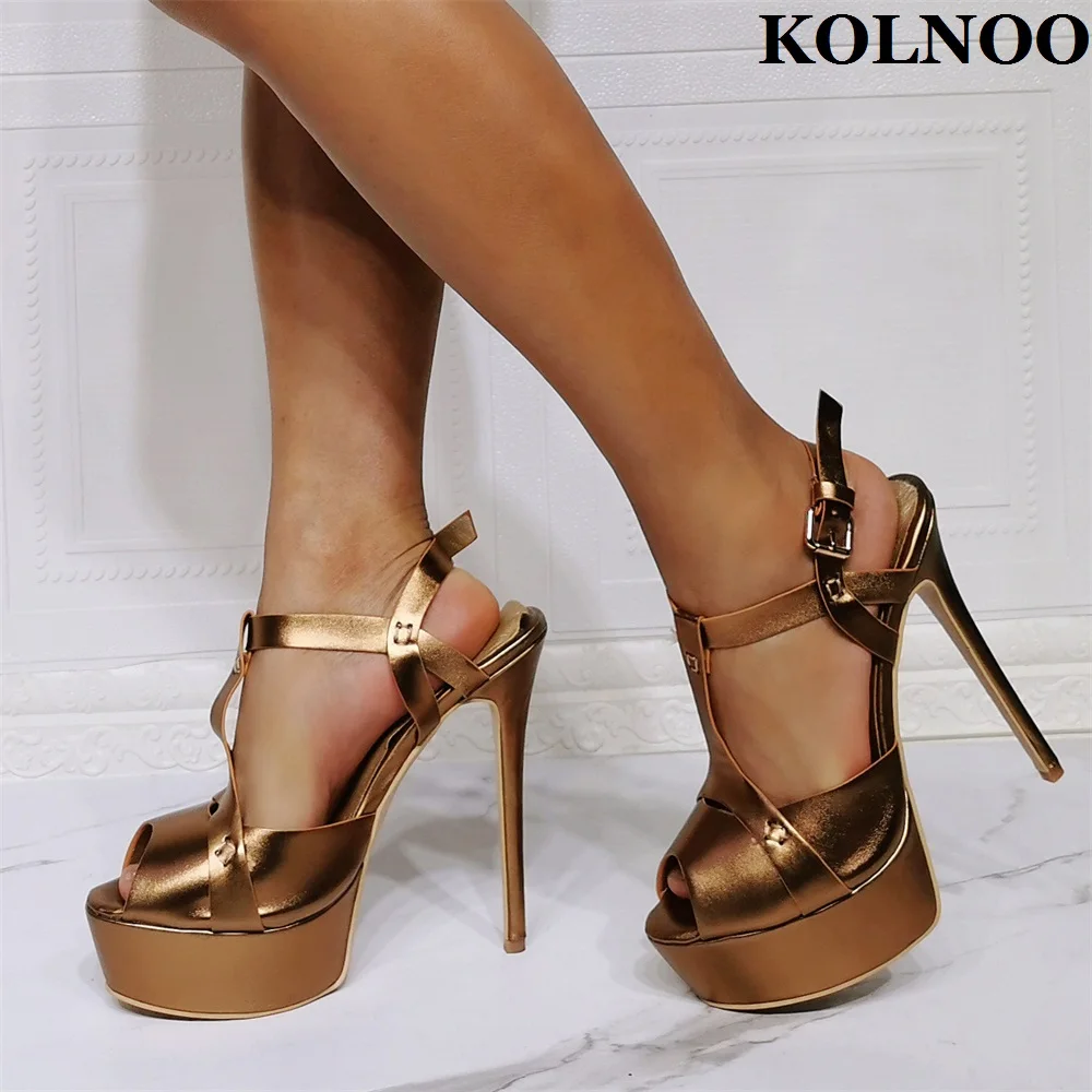 

Kolnoo New Real Photos Womens High Heeled Sandals T-strap Sexy Platform Party Prom Summer Shoes Evening Club Fashion Daily Shoes