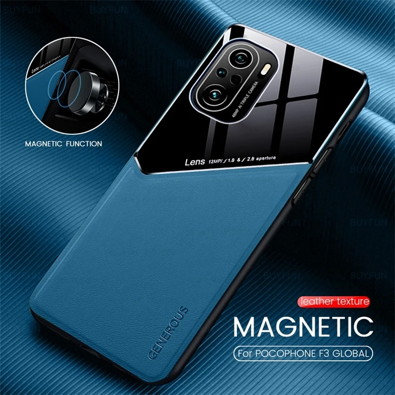 

f3poco case leather texure car magnetic holder covers for pocophone little poco f3 f 3 5g pocof3 silicone frame shockproof coque