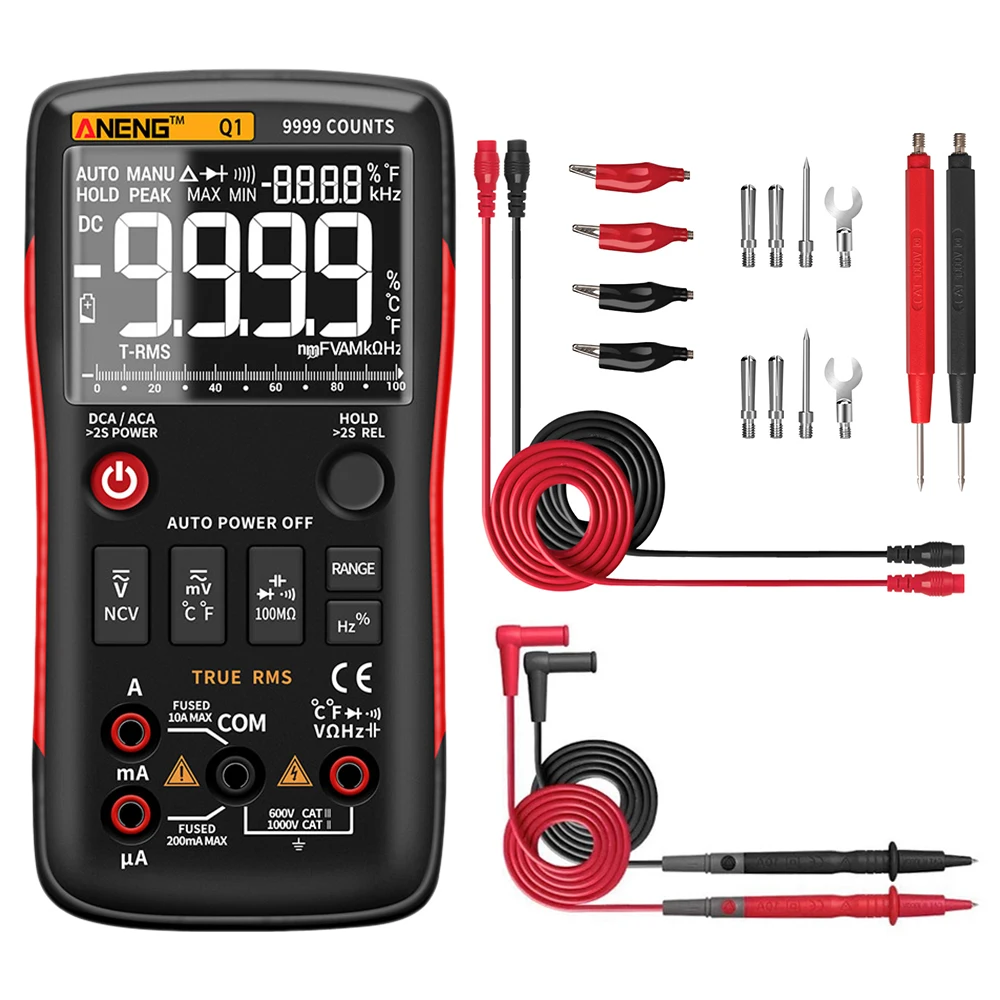 Q1 Digital Multimeter Transistor Capacitor NCV Ohm Tester 9999 Counts With Analog Professional Multimetro True RMS Auto