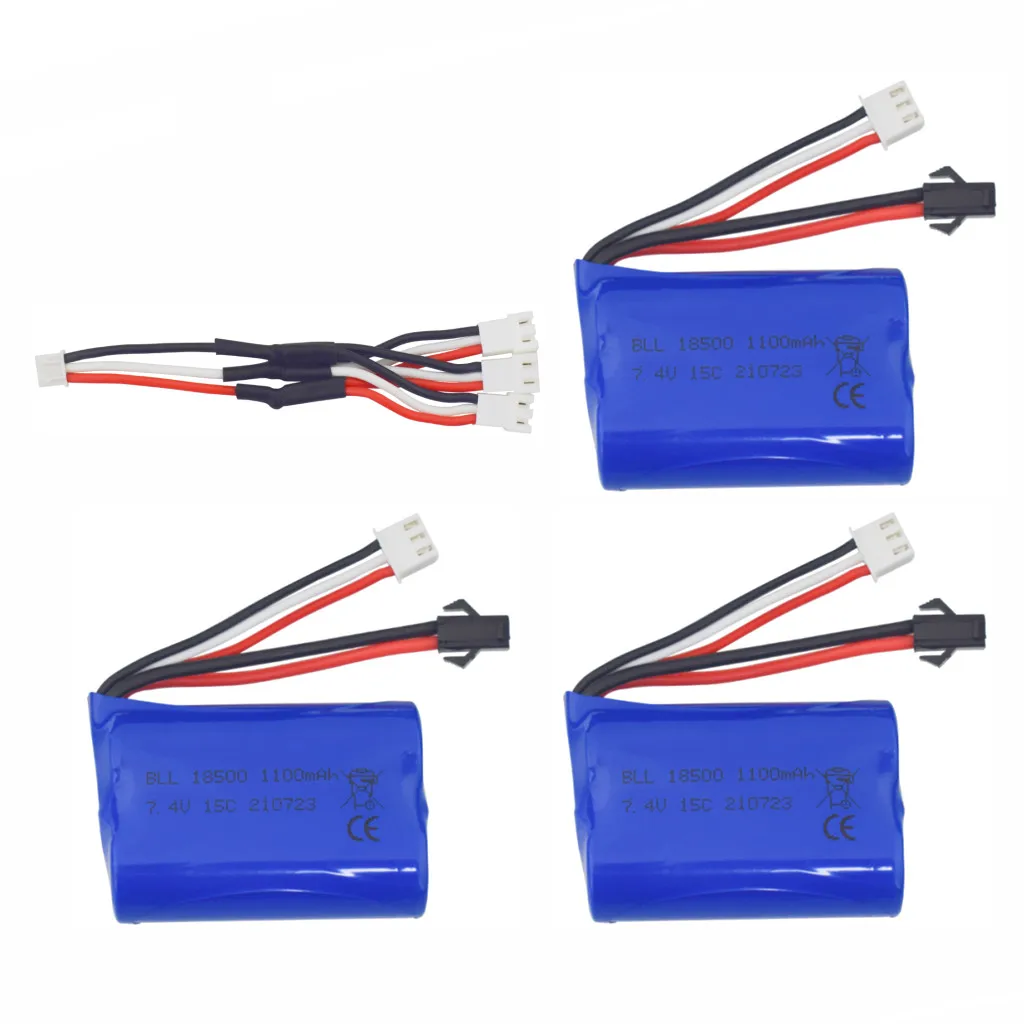 3PCS 7.4V 1100mAh Lithium Battery With 1 TO 3 Charging Cable For H102 Electric RC Boat, 2.4G High-Speed Speedboat Spare Parts