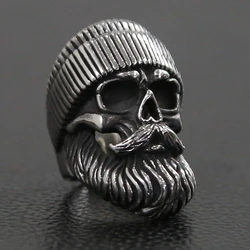 Punk Big Beard Wear Hat Skull Ring Men Boys Stainless Steel Old Man Skull Biker Rings Cool Hip Hop Jewelry Creativity Gift