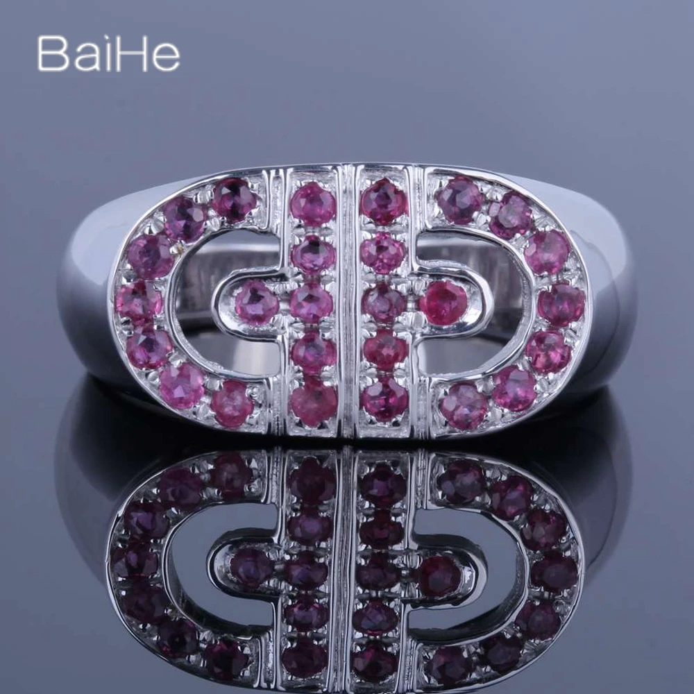 

BAIHE Solid 14K White Gold Naturel Ruby rings for women vintage Wedding Engagement Trendy Fine Jewelry anillos hombre bague anel