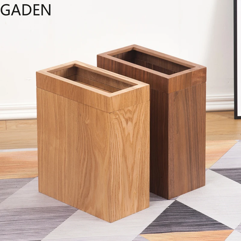 

Nordic Wooden Rectangular Trash Can Wooden Home Living Room Bedroom Simple Creative Trash Can Toilet Paper Basket Without Cover