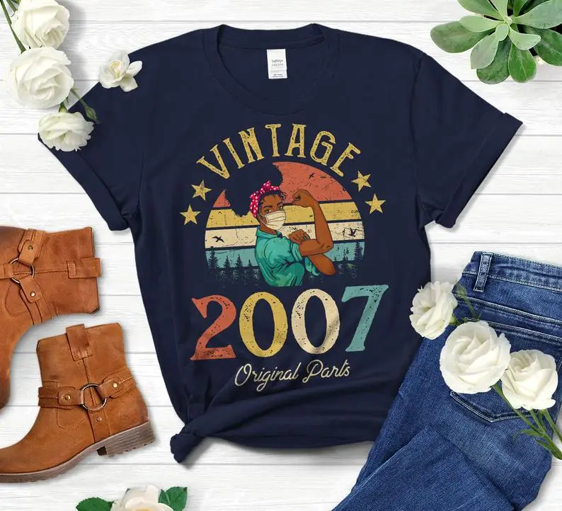 

Vintage 2007 Original Parts T-Shirt African American Women Mask 14th Birthday Gift Fashion Harajuku O Neck Short Sleeve Tees