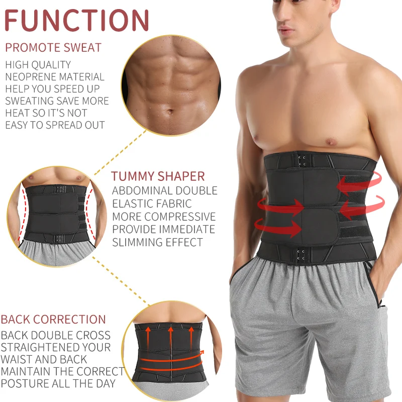 Men Waist Trainer Fitness Slimming Belt Sauna Body Shaper Corset for Abdomen Weight Loss Trimmer Belt Sweat Workout Fat Burner