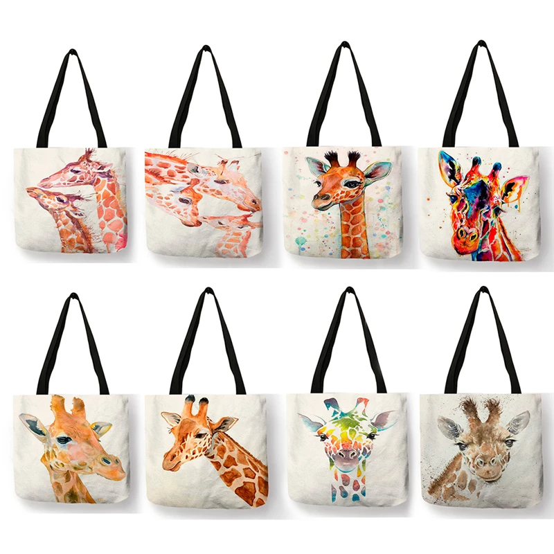 Watercolor Giraffe Deer Print  Tote Bags for Women Casual Handbags Shopping Bag Large Capacity Dropshipping Wholesale SY0060