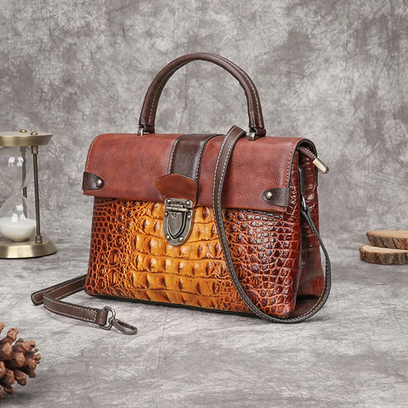 Imagem -04 - Bolsas de Couro Genuínas para Mulheres Padrão Retro Crocodilo Bolsa Crossbody Luxuosa Bolsa de Ombro em Relevo Artesanal Nova 2023