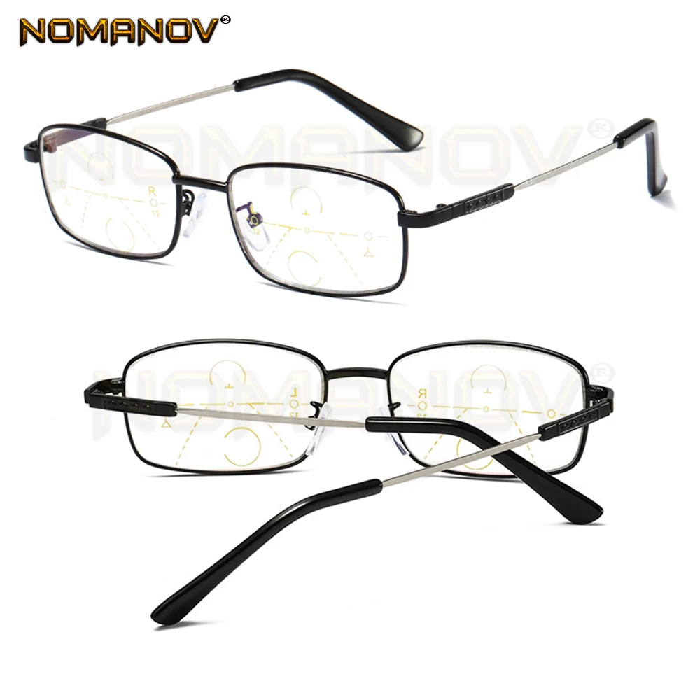 

Memory Temple Full-rim Rectangle Frame Retro Men Women Progressive Multifocus Reading Glasses Add 75 100 125 150 175 200 to 400