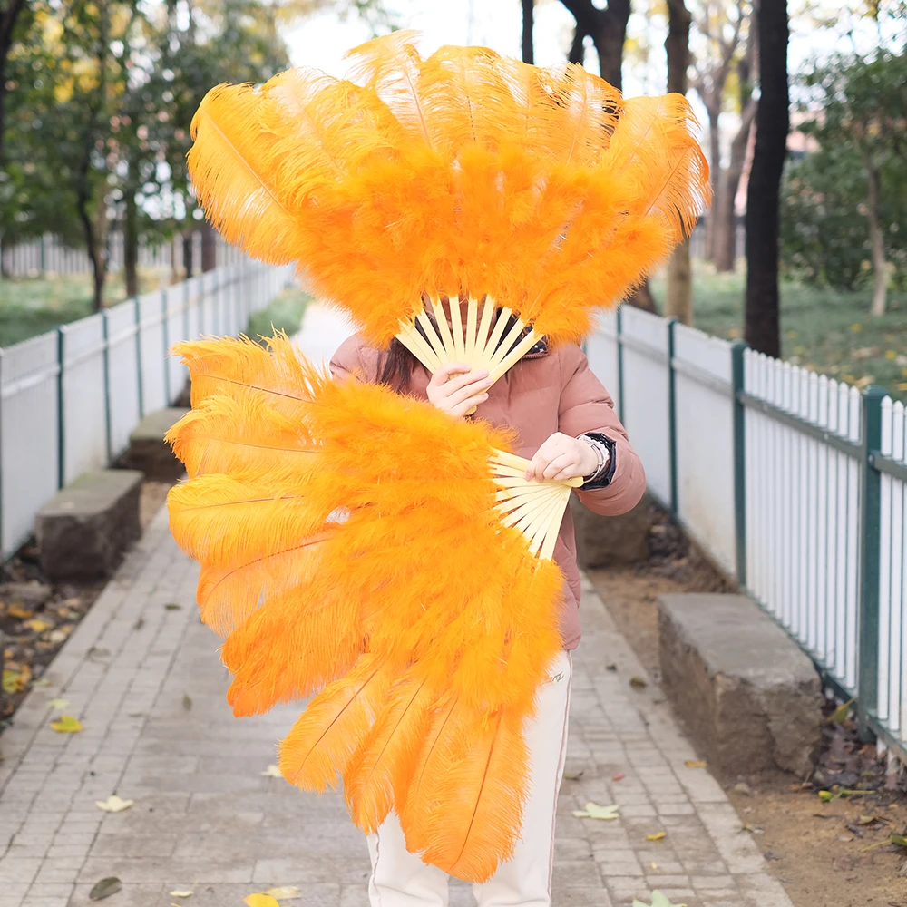 High Quality White Extra Large Fluffy Ostrich Feather Fan Decorate Halloween Party Belly Dance Fan DIY 10-20 Feathers Fan Bars