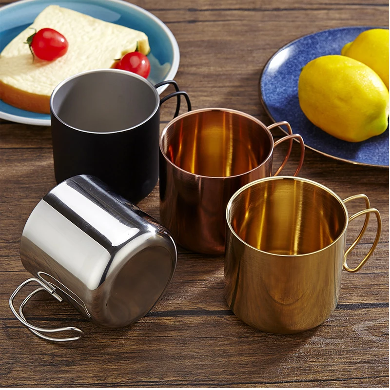 400ml Portabla Double wall Coffee mug water cup Milk Tea Cups Coffee Milk Drink Mug 304 Stainless steel Mug Gold/Black/Rose gold