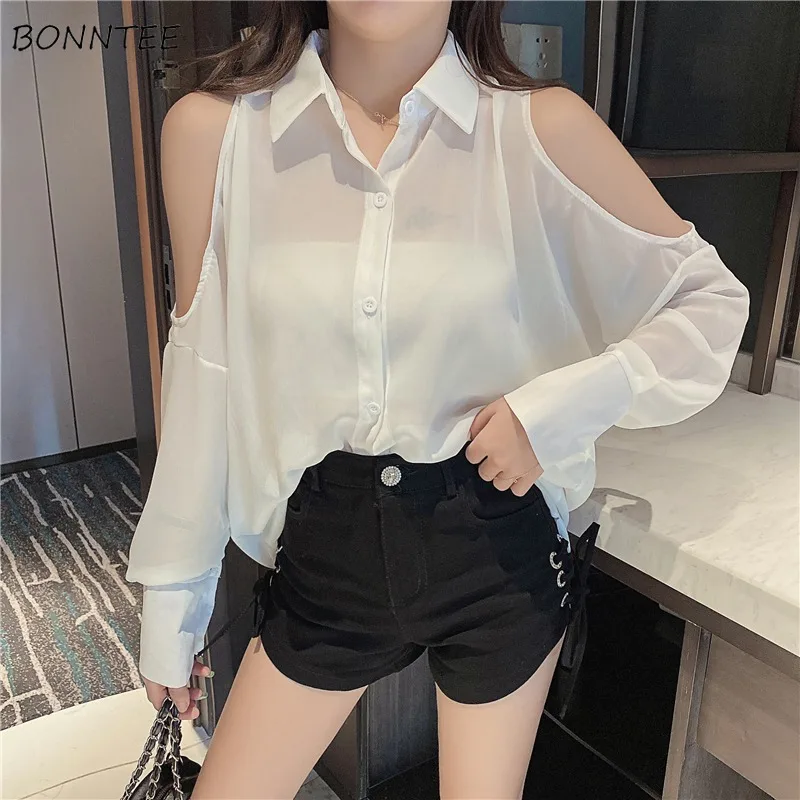 Shirts Women Loose Design Solid Summer Leisure Off Shoulder Minimalist Ladies Korean Style Mid-length Sun-proof Comfortable Chic