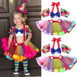 0-6Y Baby Girl Summer Sweet Clothing Set Toddler Kids Circus Party Birthday Dress And Crop Tops Outfits Girl Halloween Clothes