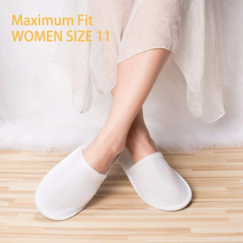 Disposable Slippers,12 Pairs Closed Toe Disposable Slippers Fit Size for Men and Women for Hotel, Spa Guest Used, (White)