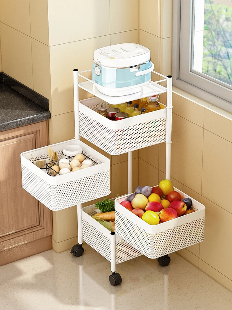 TT Rotatable Kitchen Shelf Floor Multi-Layer Living Room Multi-Functional Fruit and Vegetable Basket Storage Basket Shelf