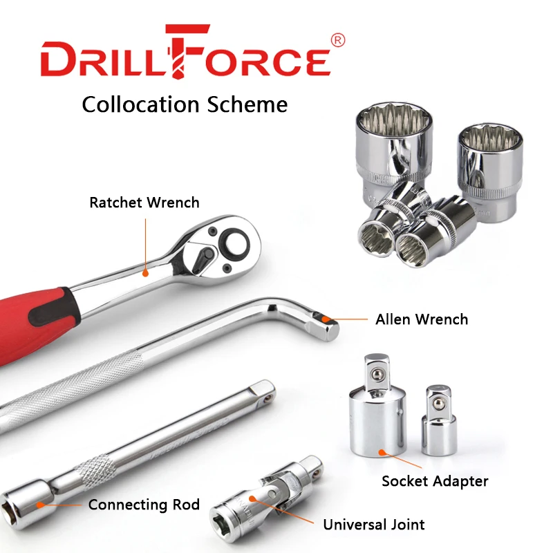 Drillforce 8-36มม.ประแจซ็อกเก็ต1/2 "ไดรฟ์สั้นอะแดปเตอร์ Spanner แปลงลดไฟฟ้า Spline Ratchet รถอัตโนมัติซ่อมเครื่องมือ