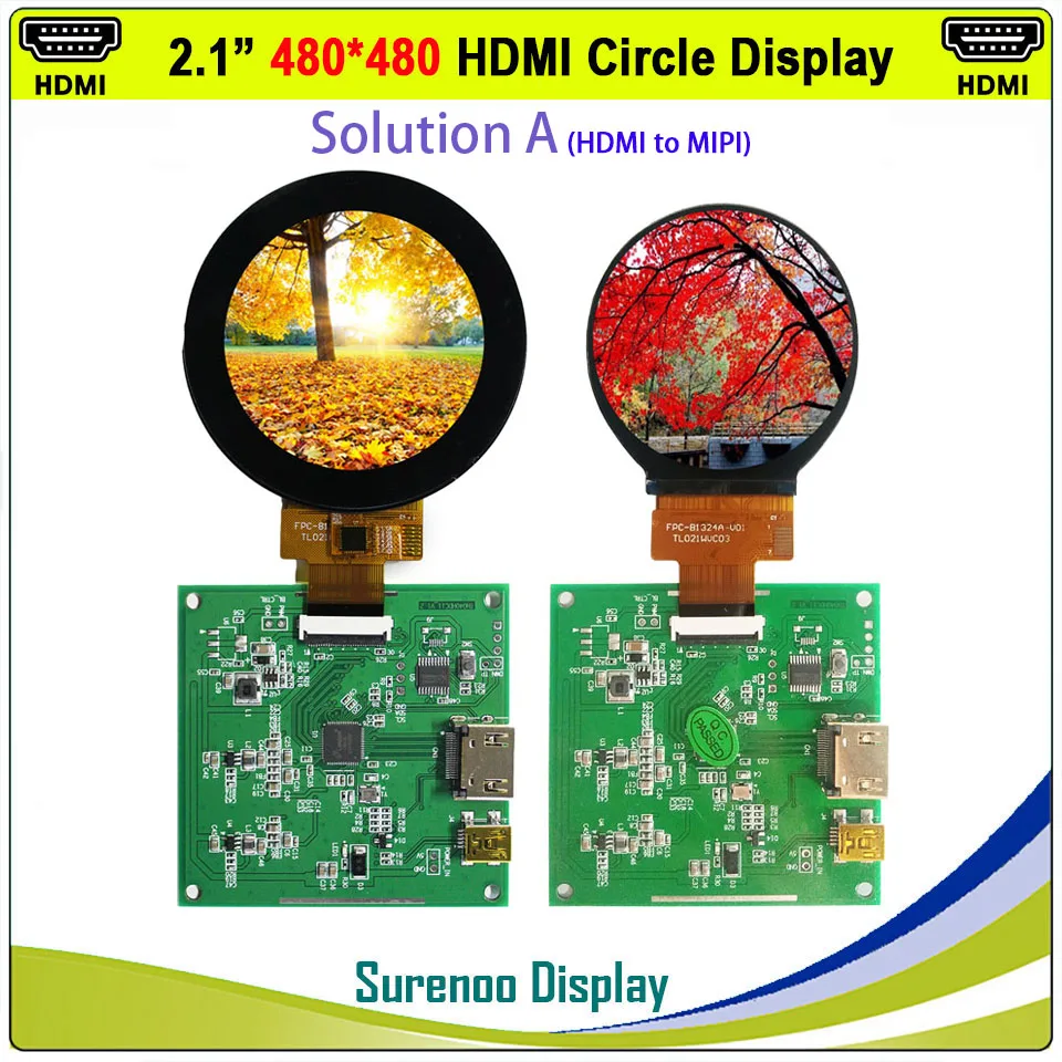 

2.1" 480X480 Round Circle HDMI-compatible to MIPI IPS LCD Module Monitor Screen USB Capacitive Touch Panel for RaspBerry Pi