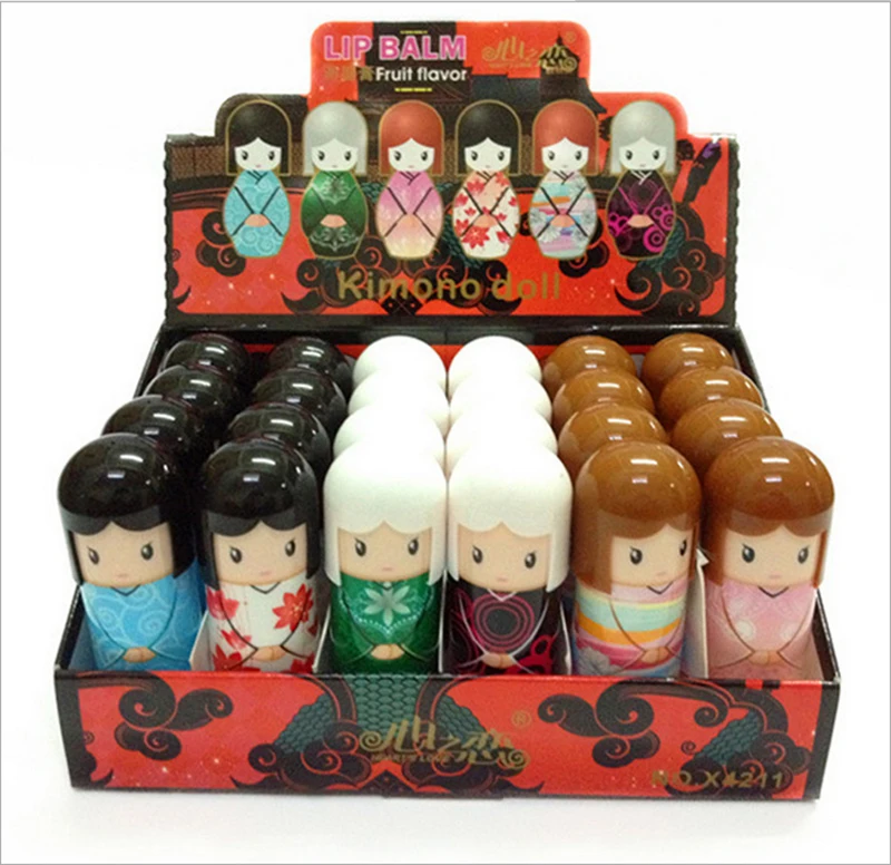 2020 New Arrival 24pcs Magic Waterproof Cartoon Kimono Doll Lip Balm Long Lasting Moisturizing Lipstick Women Lip Makeup