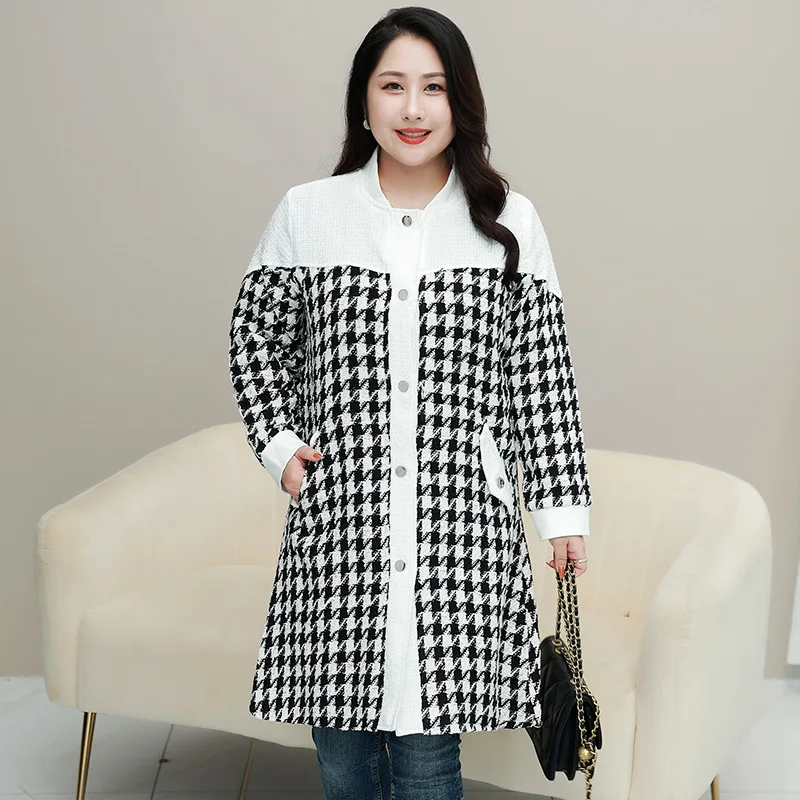 2220 harajuku estilo primavera outono feminino meados de comprimento trench coat coreano moda retalhos houndstooth feminino versátil outerwear novo