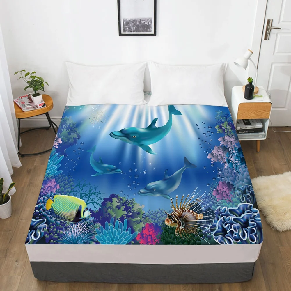 1 PCS 3D Printed Cartoon Sailboat Soft Fitted sheet With Elastic Band solid Bed Sheet Cover-Wrinkle Abrasion Resistant Sheets