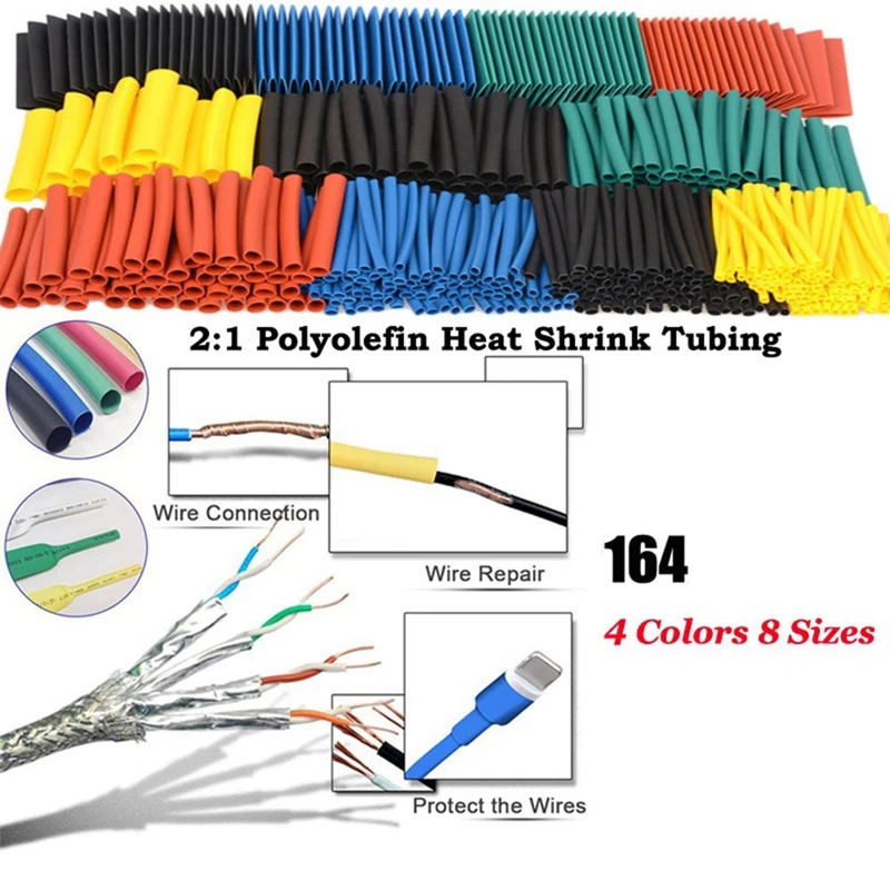 Tubo termorretráctil surtido de encogimiento de PE de 164 piezas, Cable de alambre, juego de tubos aislados, accesorios para herramientas
