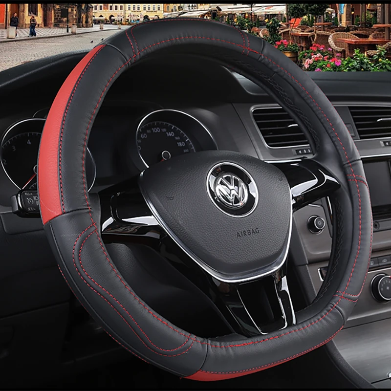 D Shape Car Steering Wheel Cover Leather for Golf K3 POLO JATTA Suzuki Swift Nissan Rogue 2017 2018 2019 2020