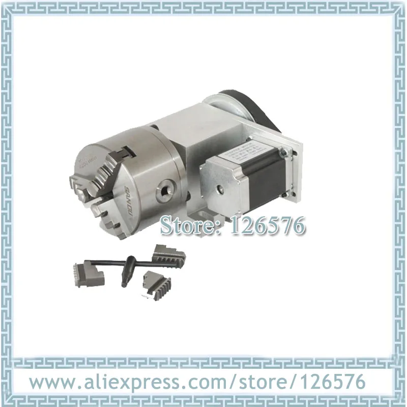 

CNC Rotary axis hollow shaft 3 Jaw Chuck 100mm diameter CNC 4th axis A aixs rotary axis reduction radio 6:1