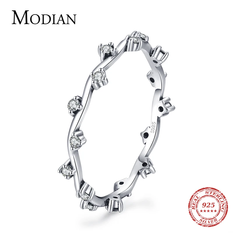 Modian 925 Sterling Silver Charm Line Clear CZ Finger Rings Elegant Wedding Trendy Stackable Ring For Women Brand Jewelry Anel