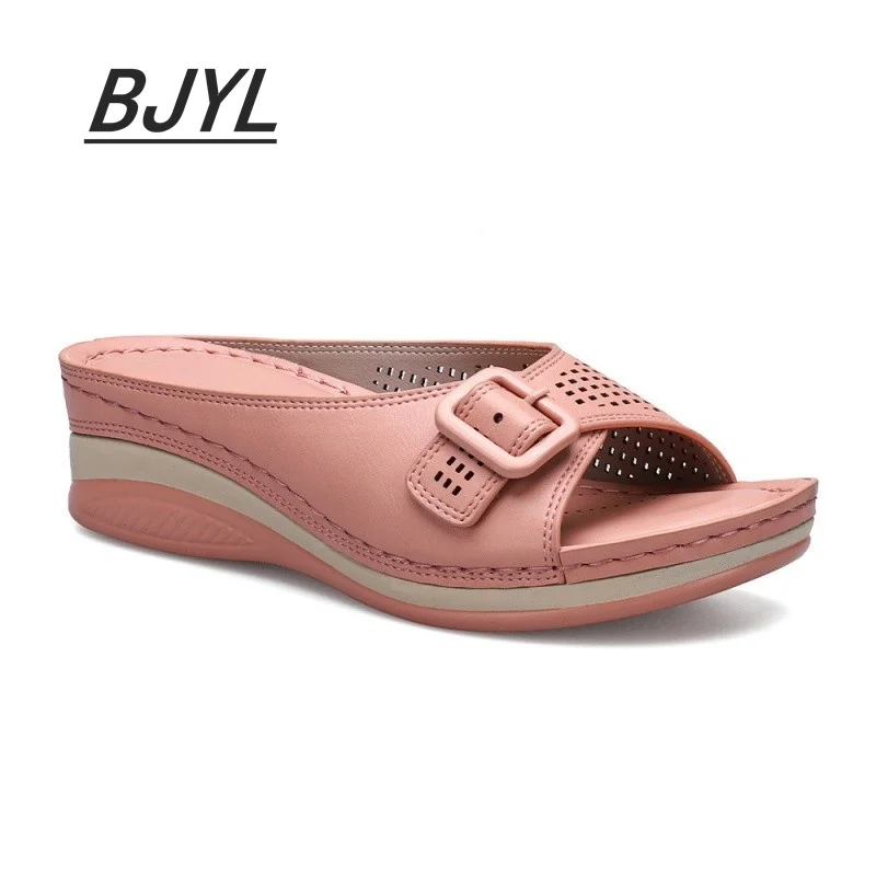 Large Size Slippers Female 2021 Summer One-word with Fish Mouth Sandals and Slippers Slope Heel Platform Slope Heel Casual Shoes