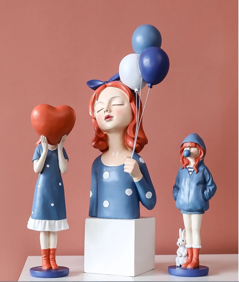 Imagem -02 - Modern Resin Balloon Girl Statue Ornamentos Bonitos Loja Mobiliário de Escritório Decoração de Casa Sala de Estar Desktop Acessórios